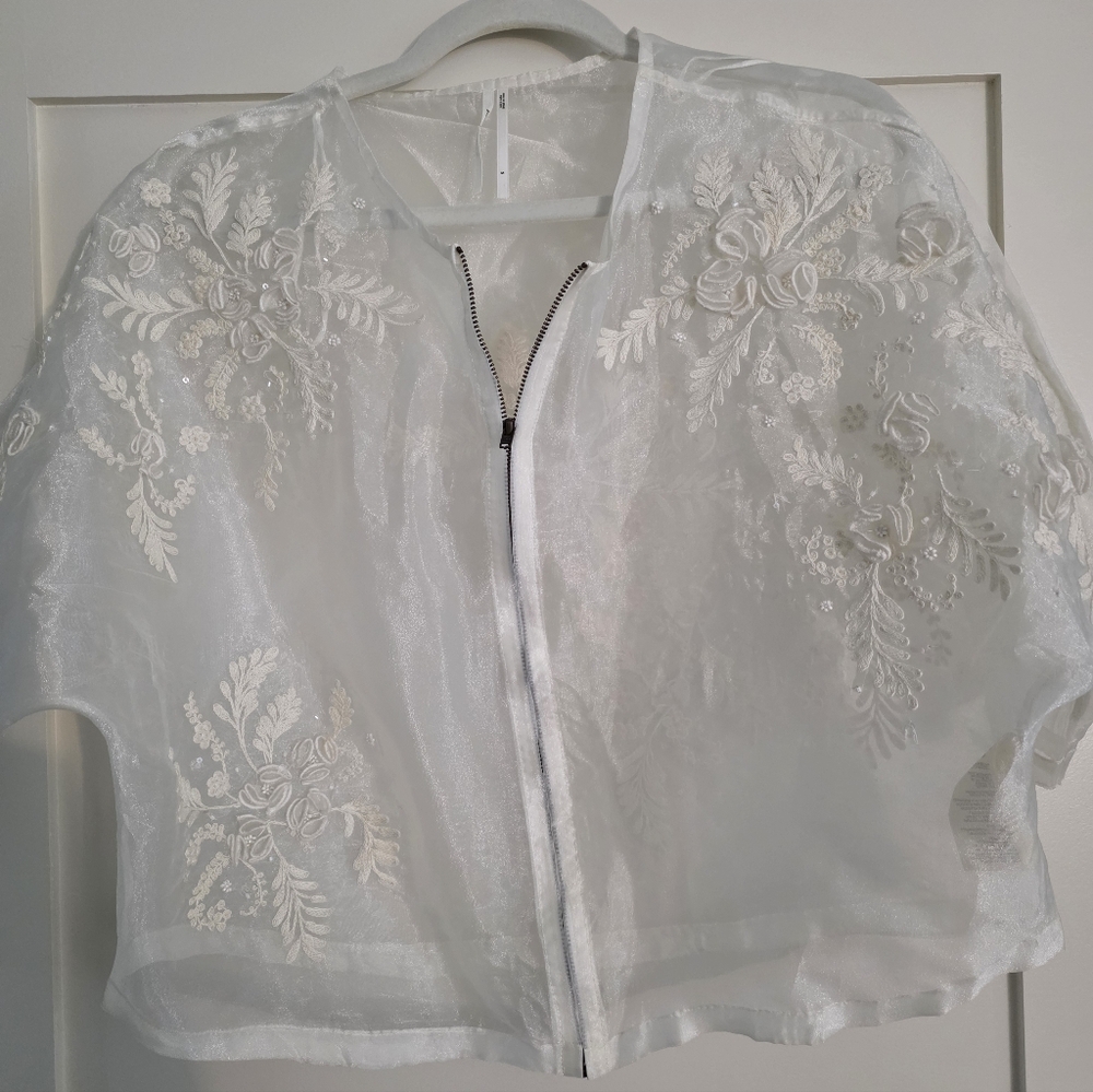 Anthropologie Elegant White Sheer Embroidered Jacket